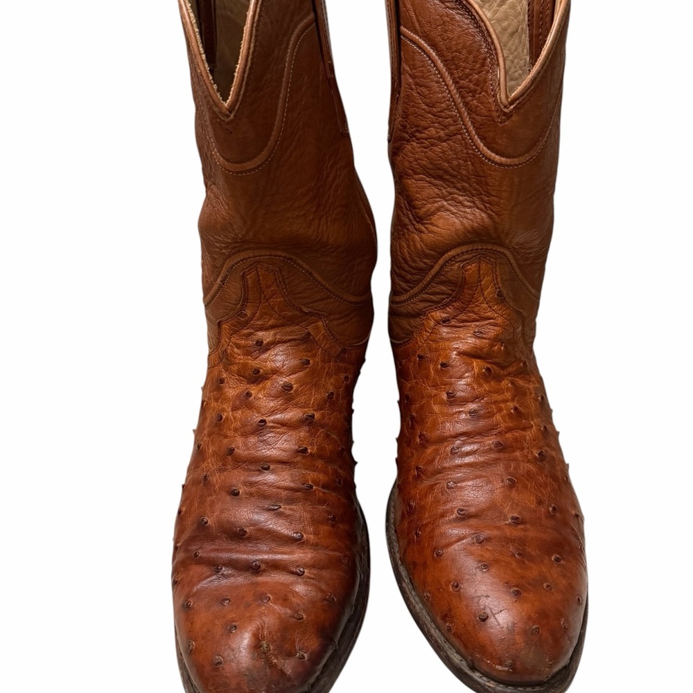 Tecovas Brown Ostrich-Textured Western Boots, pre-owned, SZ10